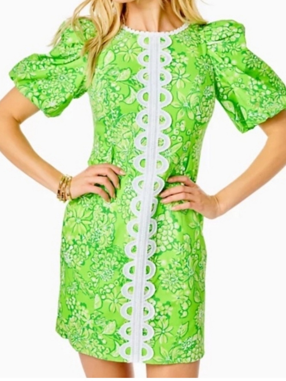 Lilly Pulitzer Alyce Elbow Sleeve Stretch Cotton Shift Dress Limeade-NWT-size 6